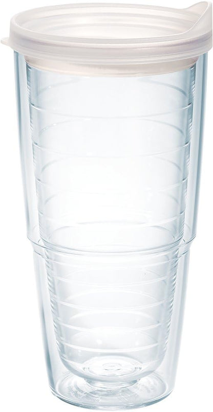 Tervis Clear & Colorful Lidded Made in USA Double Walled Insulated Tumbler Travel Cup Keeps Drinks Cold & Hot, 24oz, Blue Lid, 1 Count (Pack of 1)