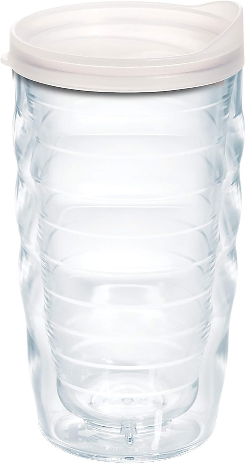 Tervis Clear & Colorful Lidded Made in USA Double Walled Insulated Tumbler Travel Cup Keeps Drinks Cold & Hot, 24oz, Blue Lid, 1 Count (Pack of 1)