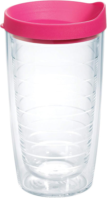 Tervis Clear & Colorful Lidded Made in USA Double Walled Insulated Tumbler Travel Cup Keeps Drinks Cold & Hot, 24oz, Blue Lid, 1 Count (Pack of 1)