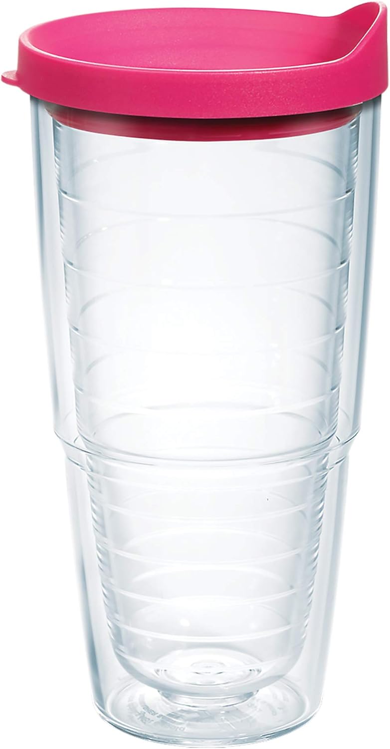 Tervis Clear & Colorful Lidded Made in USA Double Walled Insulated Tumbler Travel Cup Keeps Drinks Cold & Hot, 24oz, Blue Lid, 1 Count (Pack of 1)