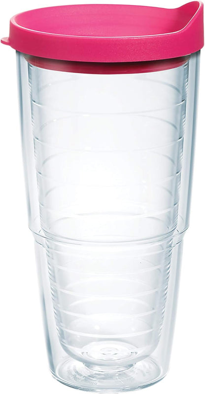 Tervis Clear & Colorful Lidded Made in USA Double Walled Insulated Tumbler Travel Cup Keeps Drinks Cold & Hot, 24oz, Blue Lid, 1 Count (Pack of 1)