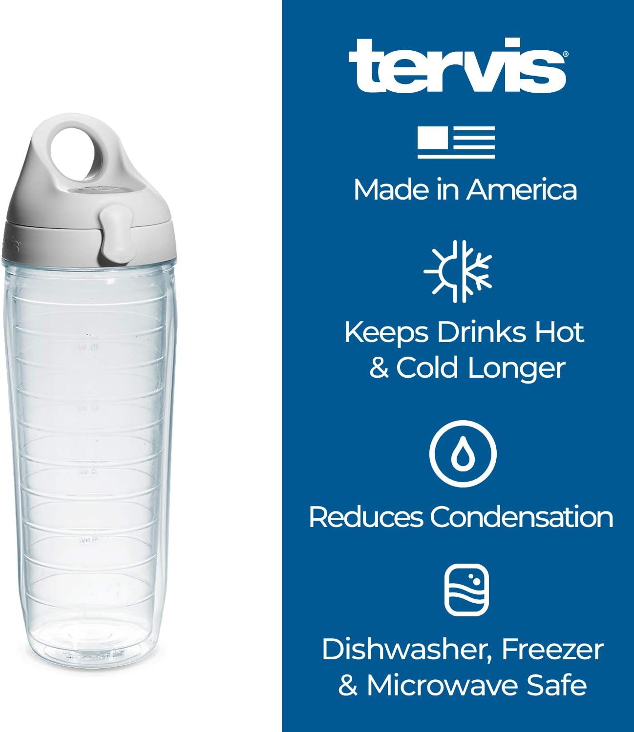 Tervis Clear & Colorful Lidded Made in USA Double Walled Insulated Tumbler Travel Cup Keeps Drinks Cold & Hot, 24oz, Blue Lid, 1 Count (Pack of 1)