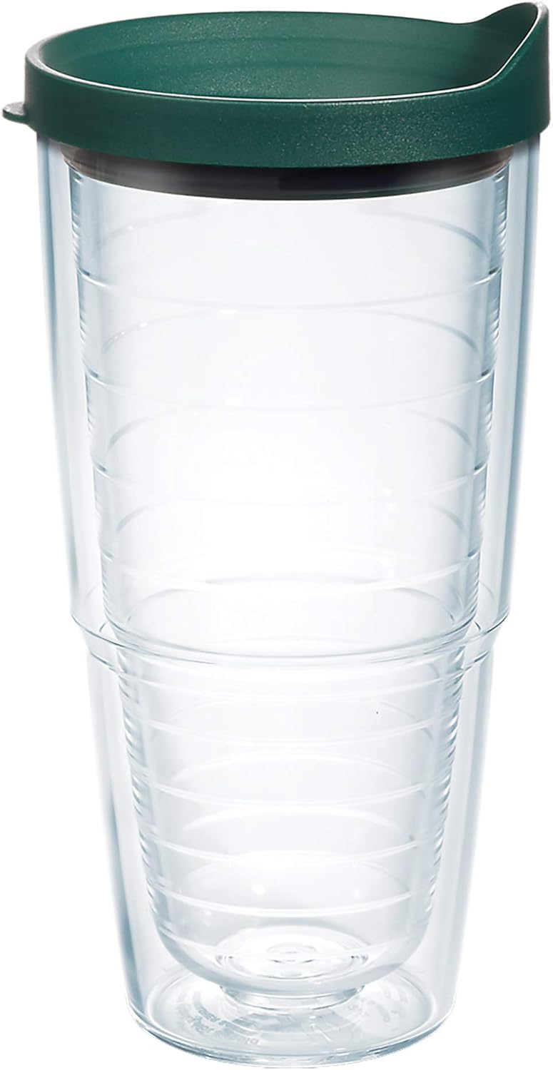 Tervis Clear & Colorful Lidded Made in USA Double Walled Insulated Tumbler Travel Cup Keeps Drinks Cold & Hot, 24oz, Blue Lid, 1 Count (Pack of 1)
