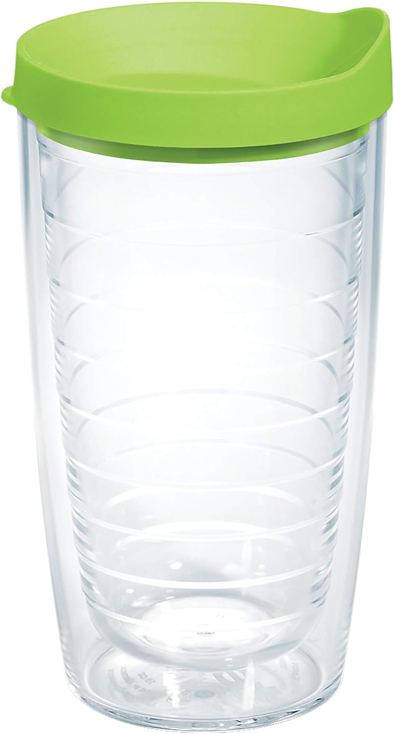 Tervis Clear & Colorful Lidded Made in USA Double Walled Insulated Tumbler Travel Cup Keeps Drinks Cold & Hot, 24oz, Blue Lid, 1 Count (Pack of 1)
