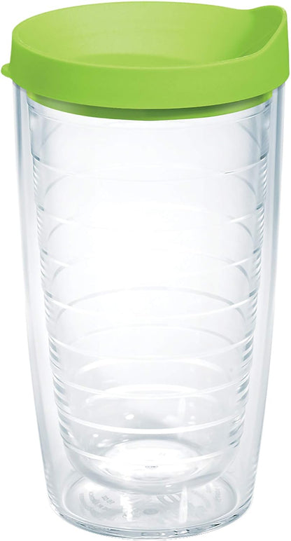 Tervis Clear & Colorful Lidded Made in USA Double Walled Insulated Tumbler Travel Cup Keeps Drinks Cold & Hot, 24oz, Blue Lid, 1 Count (Pack of 1)