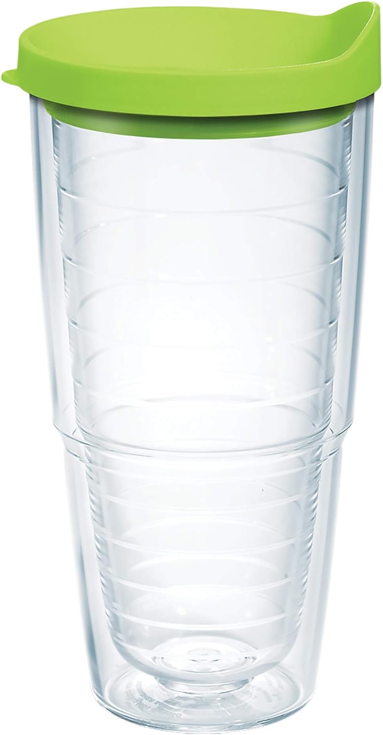 Tervis Clear & Colorful Lidded Made in USA Double Walled Insulated Tumbler Travel Cup Keeps Drinks Cold & Hot, 24oz, Blue Lid, 1 Count (Pack of 1)