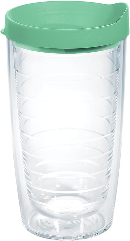 Tervis Clear & Colorful Lidded Made in USA Double Walled Insulated Tumbler Travel Cup Keeps Drinks Cold & Hot, 24oz, Blue Lid, 1 Count (Pack of 1)