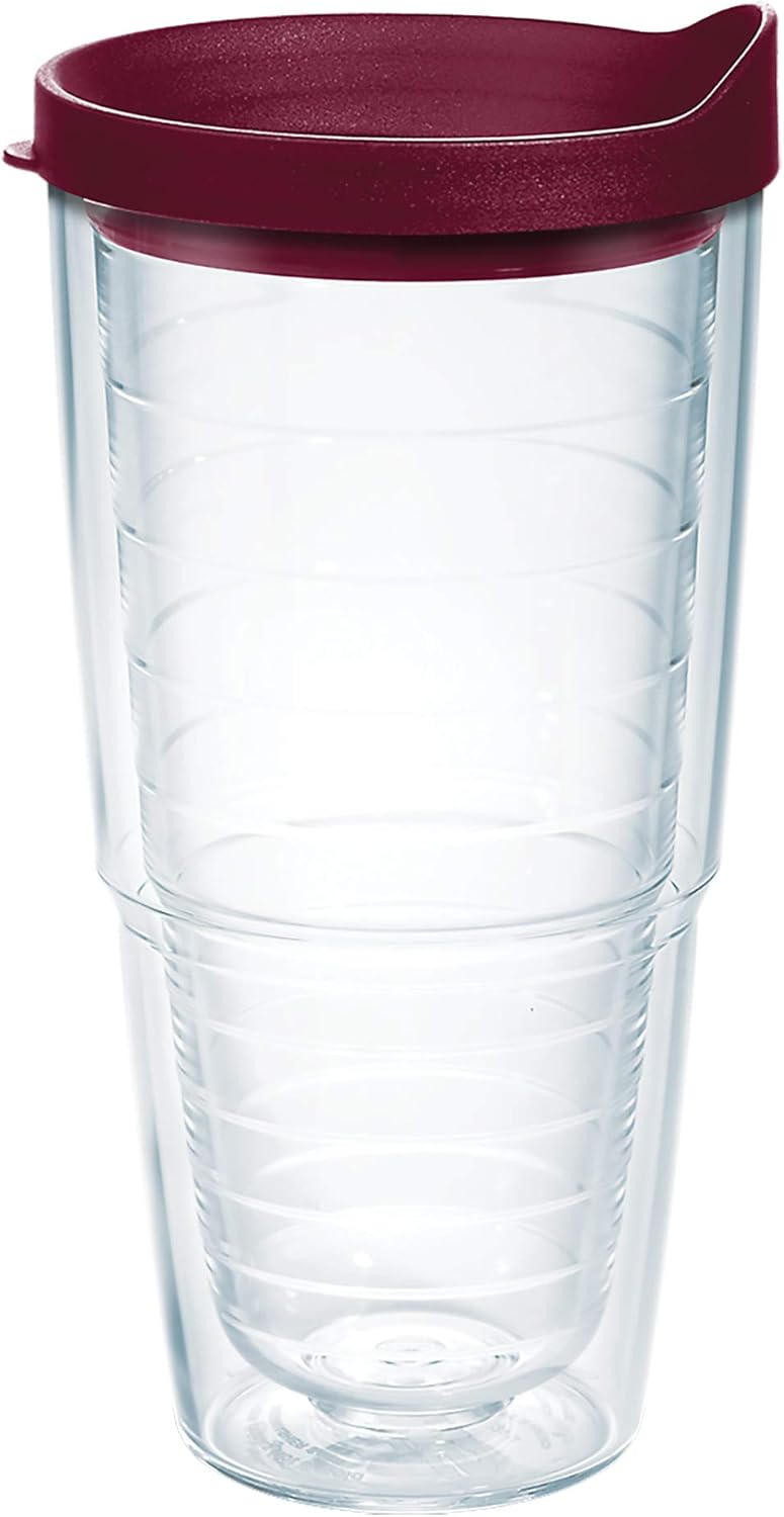 Tervis Clear & Colorful Lidded Made in USA Double Walled Insulated Tumbler Travel Cup Keeps Drinks Cold & Hot, 24oz, Blue Lid, 1 Count (Pack of 1)