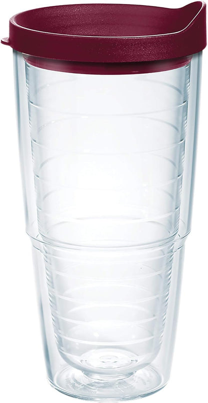 Tervis Clear & Colorful Lidded Made in USA Double Walled Insulated Tumbler Travel Cup Keeps Drinks Cold & Hot, 24oz, Blue Lid, 1 Count (Pack of 1)