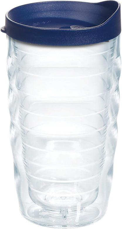 Tervis Clear & Colorful Lidded Made in USA Double Walled Insulated Tumbler Travel Cup Keeps Drinks Cold & Hot, 24oz, Blue Lid, 1 Count (Pack of 1)