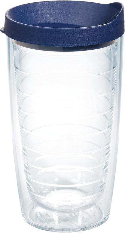Tervis Clear & Colorful Lidded Made in USA Double Walled Insulated Tumbler Travel Cup Keeps Drinks Cold & Hot, 24oz, Blue Lid, 1 Count (Pack of 1)