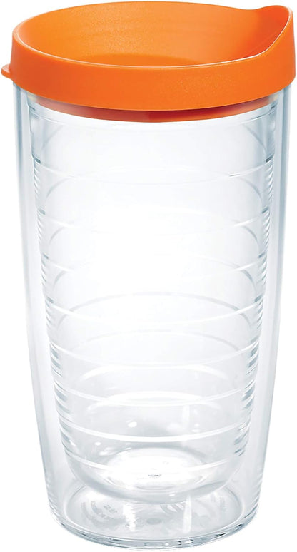 Tervis Clear & Colorful Lidded Made in USA Double Walled Insulated Tumbler Travel Cup Keeps Drinks Cold & Hot, 24oz, Blue Lid, 1 Count (Pack of 1)
