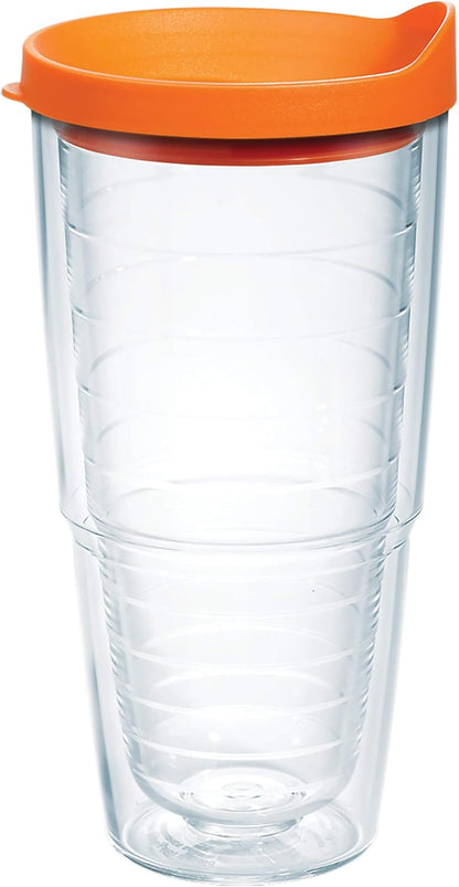 Tervis Clear & Colorful Lidded Made in USA Double Walled Insulated Tumbler Travel Cup Keeps Drinks Cold & Hot, 24oz, Blue Lid, 1 Count (Pack of 1)