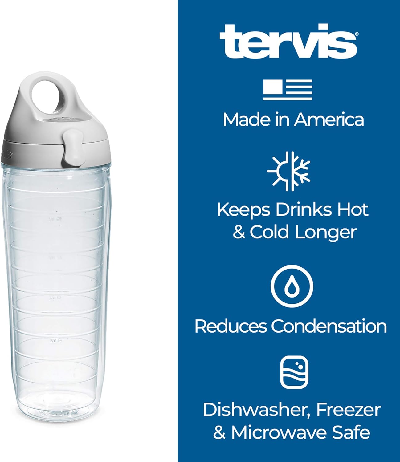 Tervis Clear & Colorful Lidded Made in USA Double Walled Insulated Tumbler Travel Cup Keeps Drinks Cold & Hot, 24oz, Blue Lid, 1 Count (Pack of 1)
