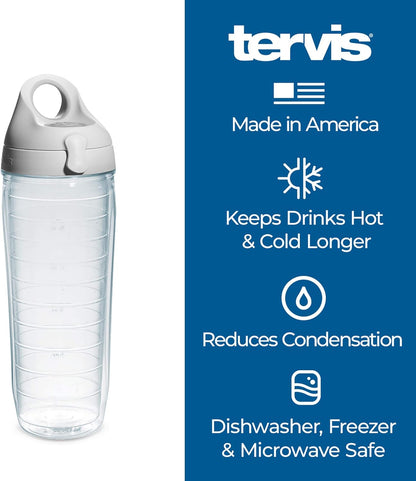 Tervis Clear & Colorful Lidded Made in USA Double Walled Insulated Tumbler Travel Cup Keeps Drinks Cold & Hot, 24oz, Blue Lid, 1 Count (Pack of 1)
