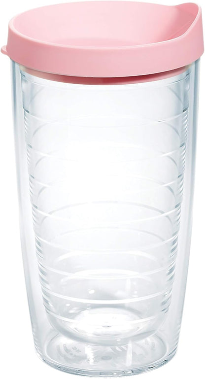 Tervis Clear & Colorful Lidded Made in USA Double Walled Insulated Tumbler Travel Cup Keeps Drinks Cold & Hot, 24oz, Blue Lid, 1 Count (Pack of 1)