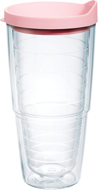 Tervis Clear & Colorful Lidded Made in USA Double Walled Insulated Tumbler Travel Cup Keeps Drinks Cold & Hot, 24oz, Blue Lid, 1 Count (Pack of 1)