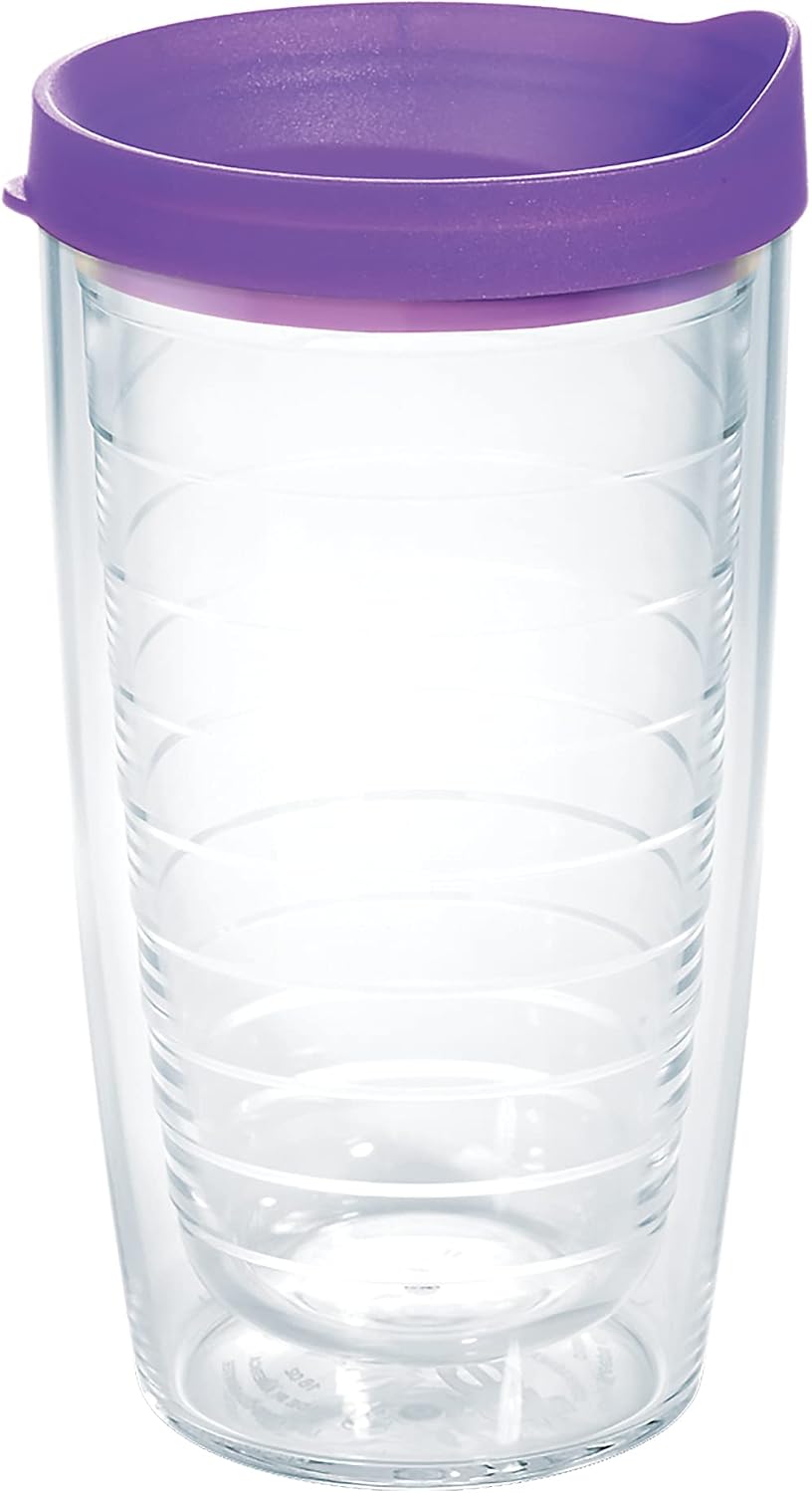 Tervis Clear & Colorful Lidded Made in USA Double Walled Insulated Tumbler Travel Cup Keeps Drinks Cold & Hot, 24oz, Blue Lid, 1 Count (Pack of 1)