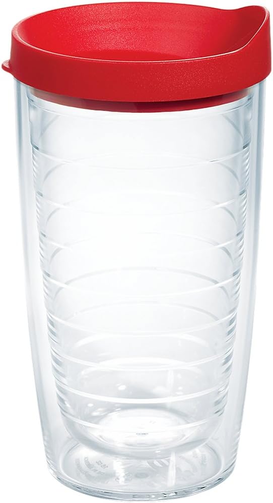 Tervis Clear & Colorful Lidded Made in USA Double Walled Insulated Tumbler Travel Cup Keeps Drinks Cold & Hot, 24oz, Blue Lid, 1 Count (Pack of 1)