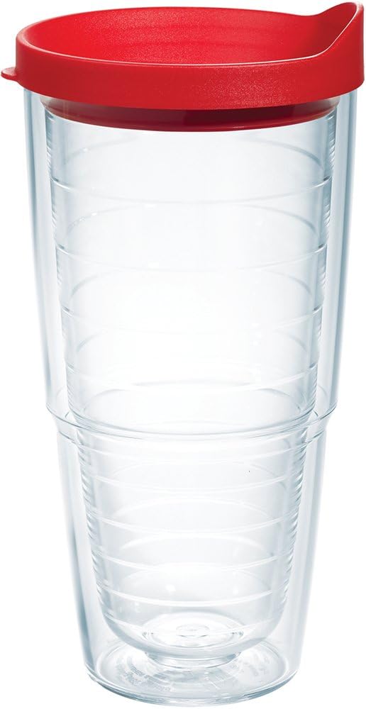 Tervis Clear & Colorful Lidded Made in USA Double Walled Insulated Tumbler Travel Cup Keeps Drinks Cold & Hot, 24oz, Blue Lid, 1 Count (Pack of 1)