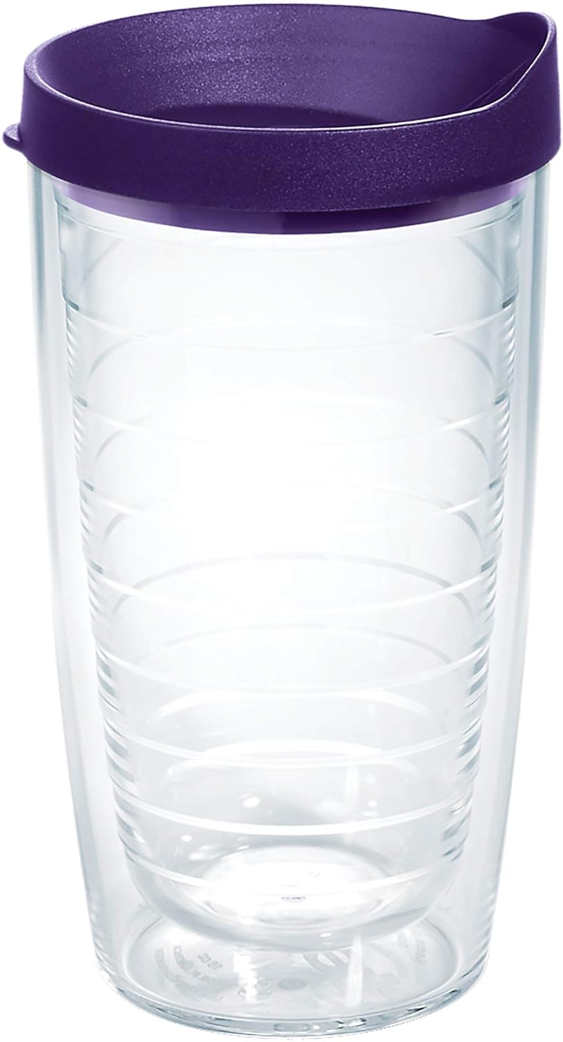 Tervis Clear & Colorful Lidded Made in USA Double Walled Insulated Tumbler Travel Cup Keeps Drinks Cold & Hot, 24oz, Blue Lid, 1 Count (Pack of 1)