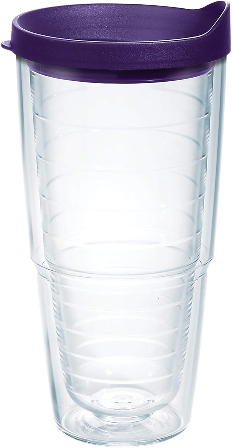 Tervis Clear & Colorful Lidded Made in USA Double Walled Insulated Tumbler Travel Cup Keeps Drinks Cold & Hot, 24oz, Blue Lid, 1 Count (Pack of 1)