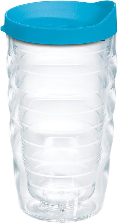 Tervis Clear & Colorful Lidded Made in USA Double Walled Insulated Tumbler Travel Cup Keeps Drinks Cold & Hot, 24oz, Blue Lid, 1 Count (Pack of 1)