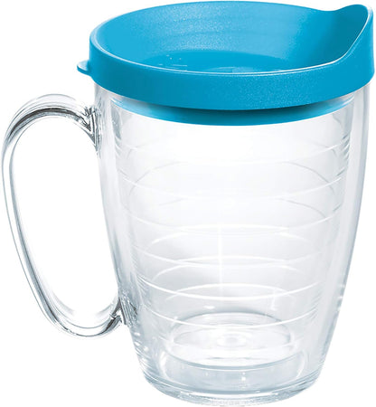 Tervis Clear & Colorful Lidded Made in USA Double Walled Insulated Tumbler Travel Cup Keeps Drinks Cold & Hot, 24oz, Blue Lid, 1 Count (Pack of 1)
