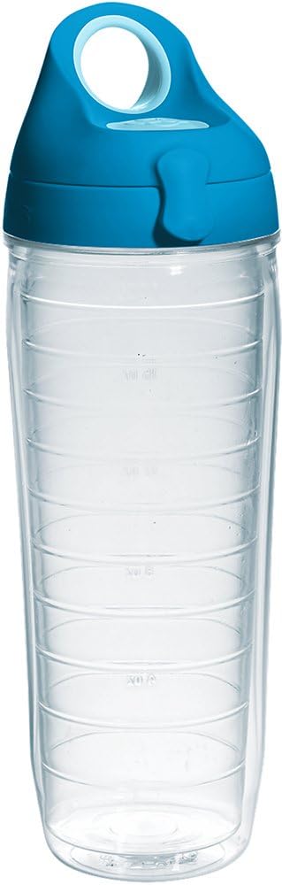 Tervis Clear & Colorful Lidded Made in USA Double Walled Insulated Tumbler Travel Cup Keeps Drinks Cold & Hot, 24oz, Blue Lid, 1 Count (Pack of 1)