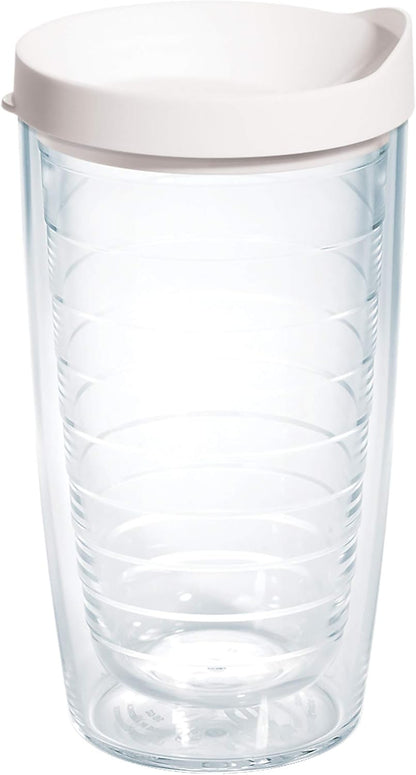 Tervis Clear & Colorful Lidded Made in USA Double Walled Insulated Tumbler Travel Cup Keeps Drinks Cold & Hot, 24oz, Blue Lid, 1 Count (Pack of 1)