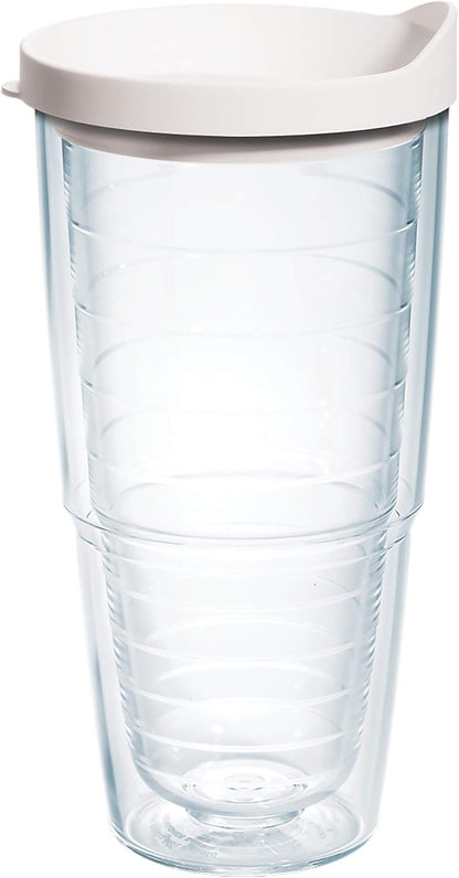 Tervis Clear & Colorful Lidded Made in USA Double Walled Insulated Tumbler Travel Cup Keeps Drinks Cold & Hot, 24oz, Blue Lid, 1 Count (Pack of 1)
