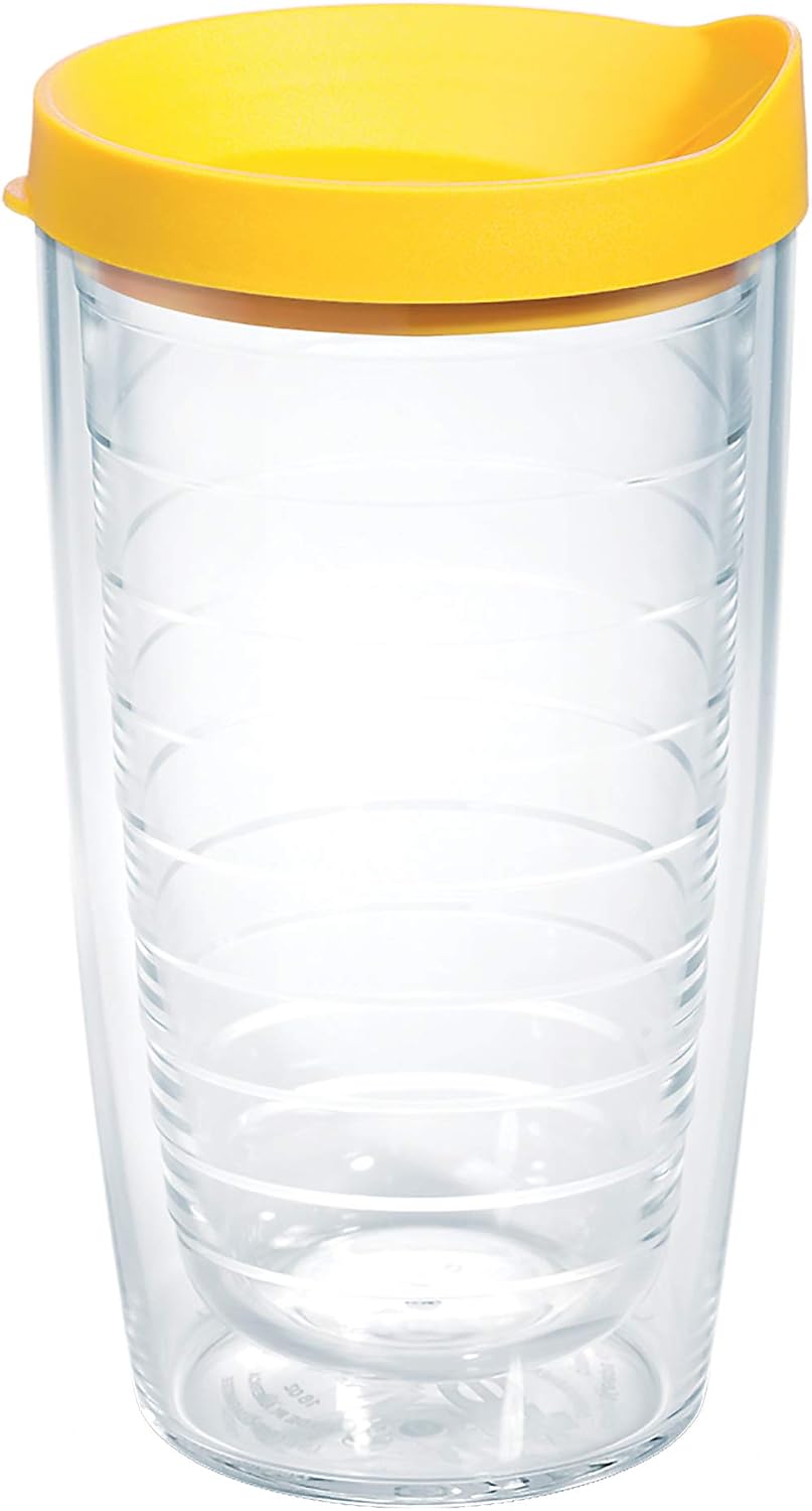 Tervis Clear & Colorful Lidded Made in USA Double Walled Insulated Tumbler Travel Cup Keeps Drinks Cold & Hot, 24oz, Blue Lid, 1 Count (Pack of 1)