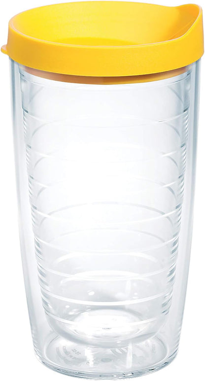 Tervis Clear & Colorful Lidded Made in USA Double Walled Insulated Tumbler Travel Cup Keeps Drinks Cold & Hot, 24oz, Blue Lid, 1 Count (Pack of 1)