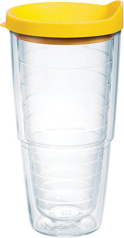 Tervis Clear & Colorful Lidded Made in USA Double Walled Insulated Tumbler Travel Cup Keeps Drinks Cold & Hot, 24oz, Blue Lid, 1 Count (Pack of 1)