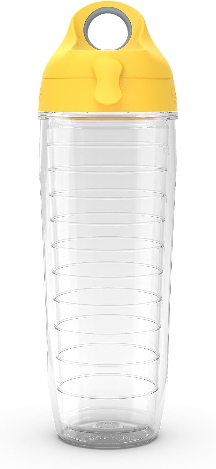 Tervis Clear & Colorful Lidded Made in USA Double Walled Insulated Tumbler Travel Cup Keeps Drinks Cold & Hot, 24oz, Blue Lid, 1 Count (Pack of 1)