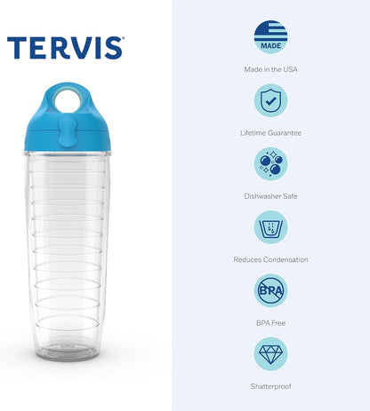Tervis Clear & Colorful Lidded Made in USA Double Walled Insulated Tumbler Travel Cup Keeps Drinks Cold & Hot, 24oz, Blue Lid, 1 Count (Pack of 1)