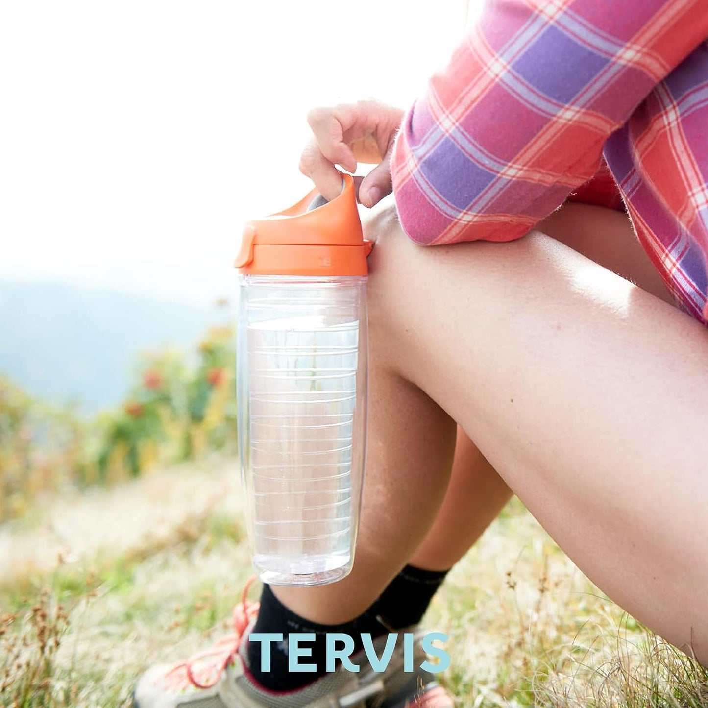 Tervis Clear & Colorful Lidded Made in USA Double Walled Insulated Tumbler Travel Cup Keeps Drinks Cold & Hot, 24oz, Blue Lid, 1 Count (Pack of 1)