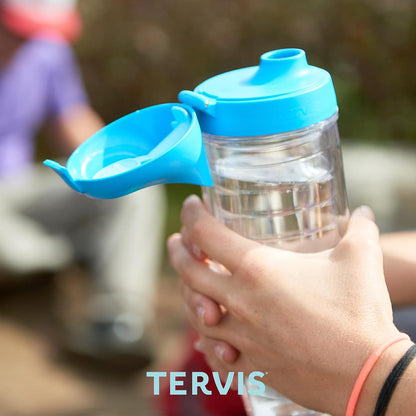 Tervis Clear & Colorful Lidded Made in USA Double Walled Insulated Tumbler Travel Cup Keeps Drinks Cold & Hot, 24oz, Blue Lid, 1 Count (Pack of 1)