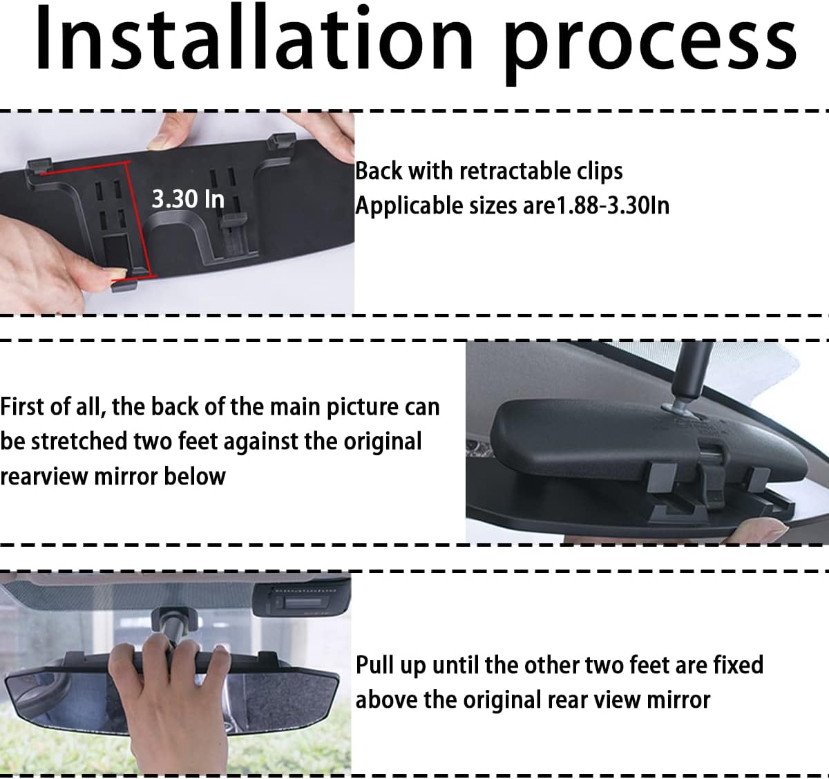 12 Inch Panoramic Car Rearview Mirror, White