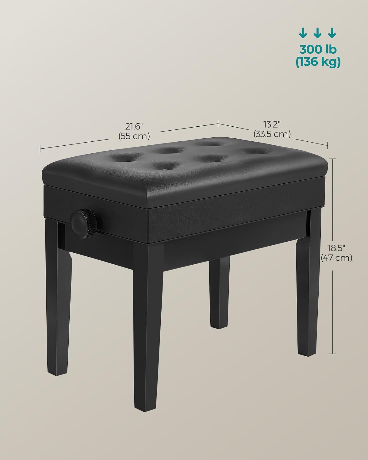 Adjustable Piano Bench with Padded Cushion and Storage Compartment