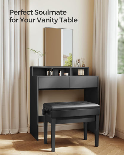 Adjustable Piano Bench with Padded Cushion and Storage Compartment