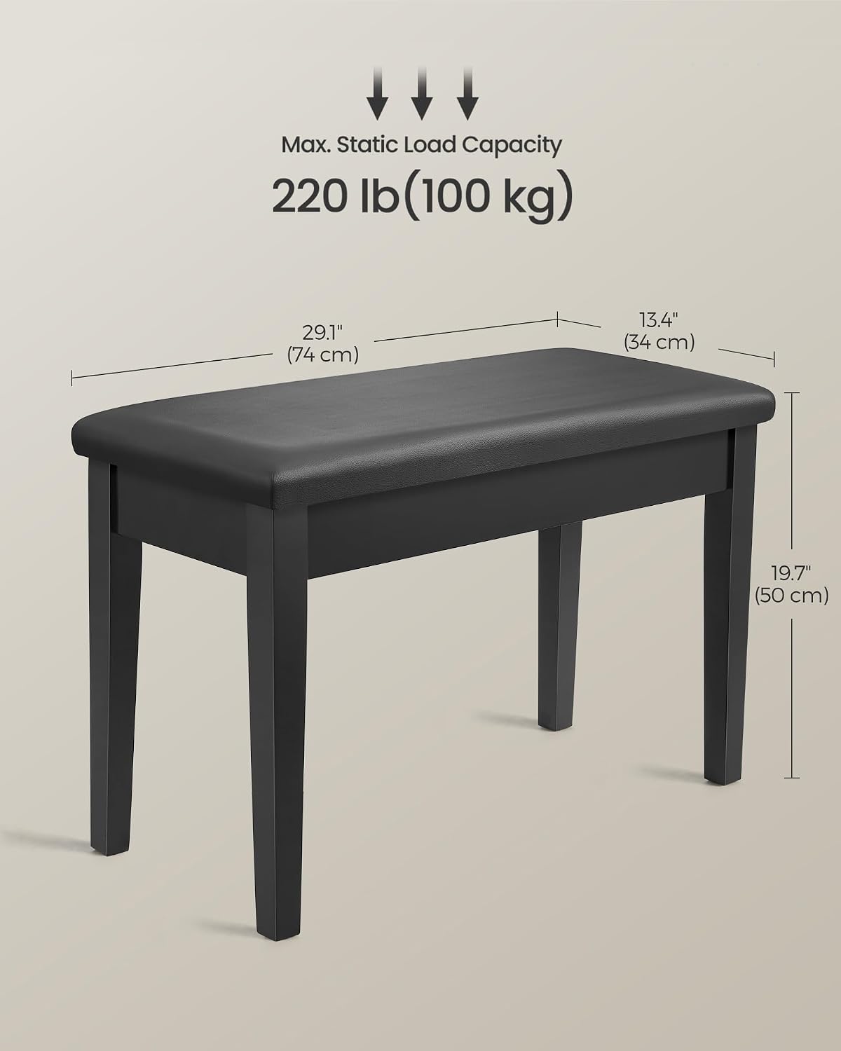 Adjustable Piano Bench with Padded Cushion and Storage Compartment