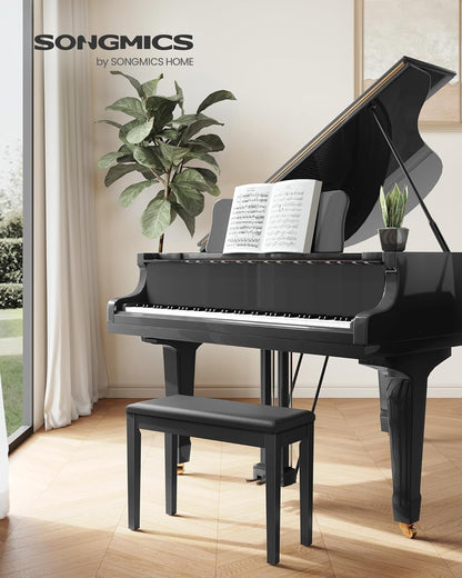 Adjustable Piano Bench with Padded Cushion and Storage Compartment