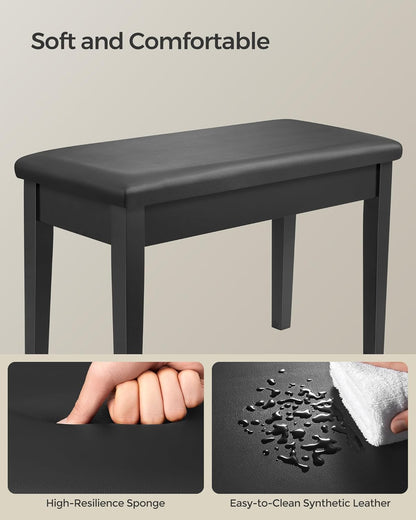 Adjustable Piano Bench with Padded Cushion and Storage Compartment