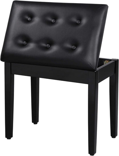Adjustable Piano Bench with Padded Cushion and Storage Compartment