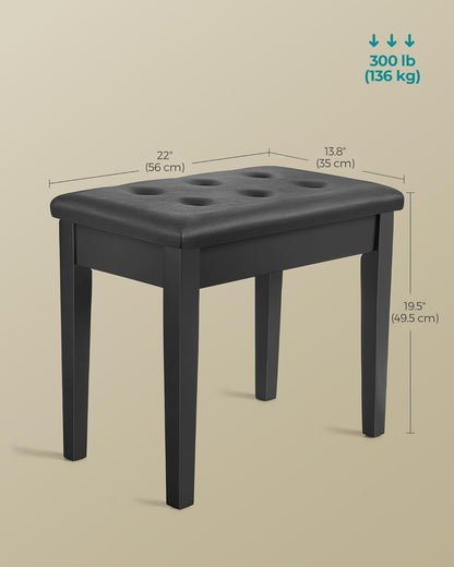 Adjustable Piano Bench with Padded Cushion and Storage Compartment