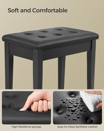 Adjustable Piano Bench with Padded Cushion and Storage Compartment