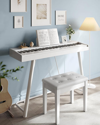 Adjustable Piano Bench with Padded Cushion and Storage Compartment