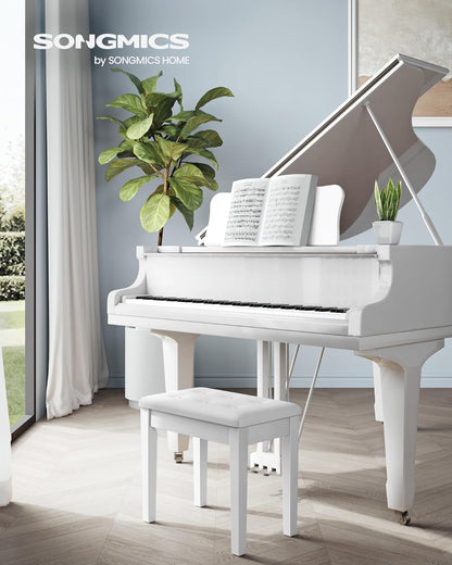 Adjustable Piano Bench with Padded Cushion and Storage Compartment