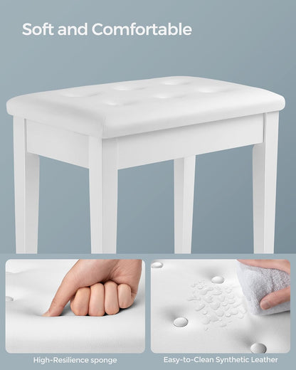 Adjustable Piano Bench with Padded Cushion and Storage Compartment